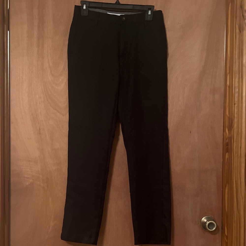 Black flat front mens dress pants, 28x30